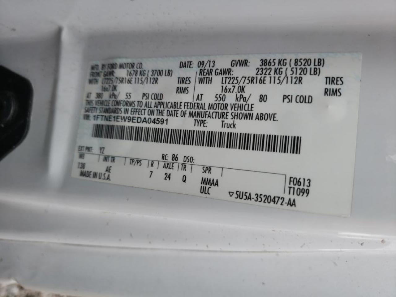 Photo 10 from auction – 2014 FORD ECONOLINE with VIN 1FTNE1EW9EDA04591