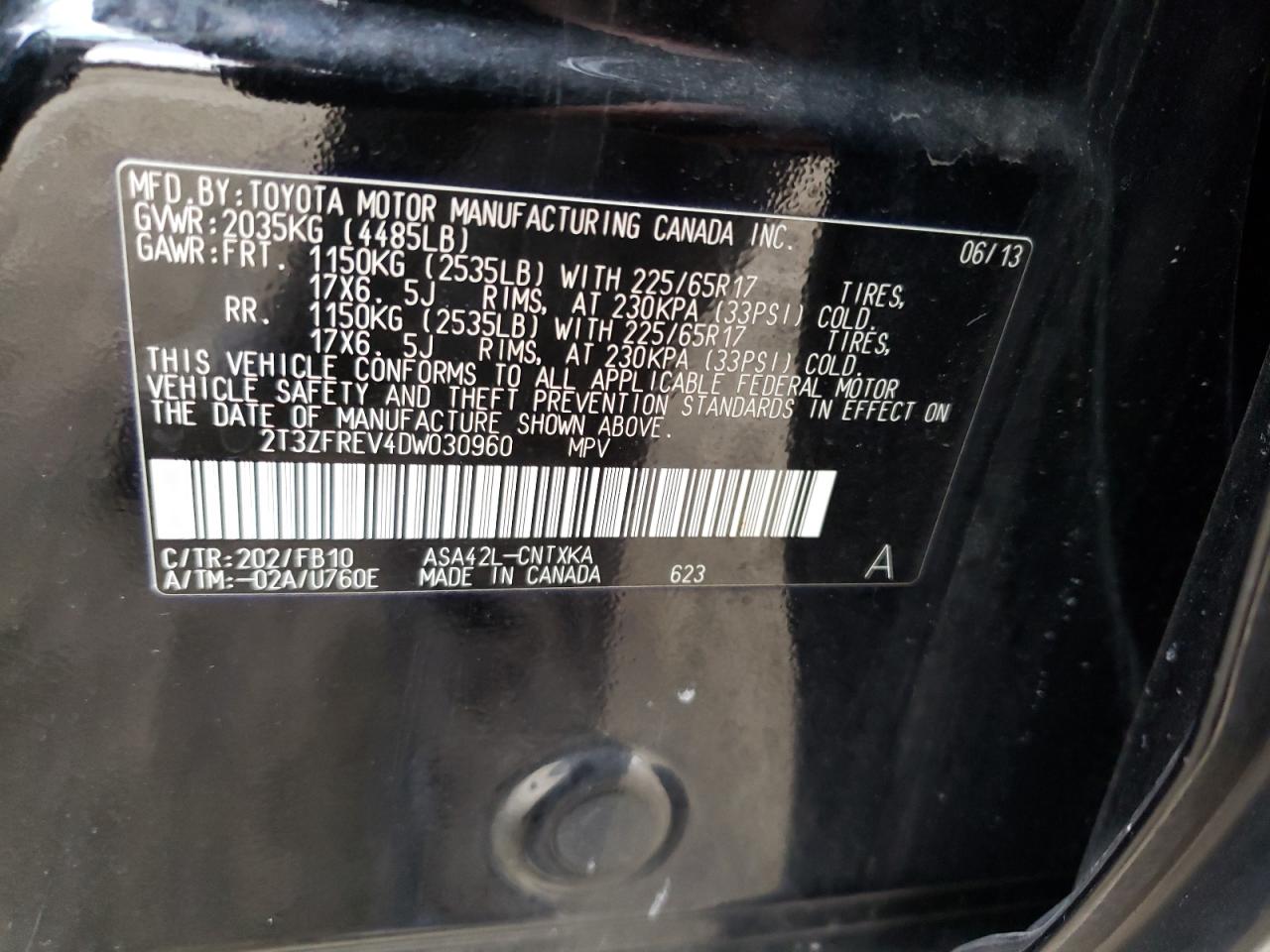 Photo 10 from auction – 2013 TOYOTA RAV4 LE with VIN 2T3ZFREV4DW030960