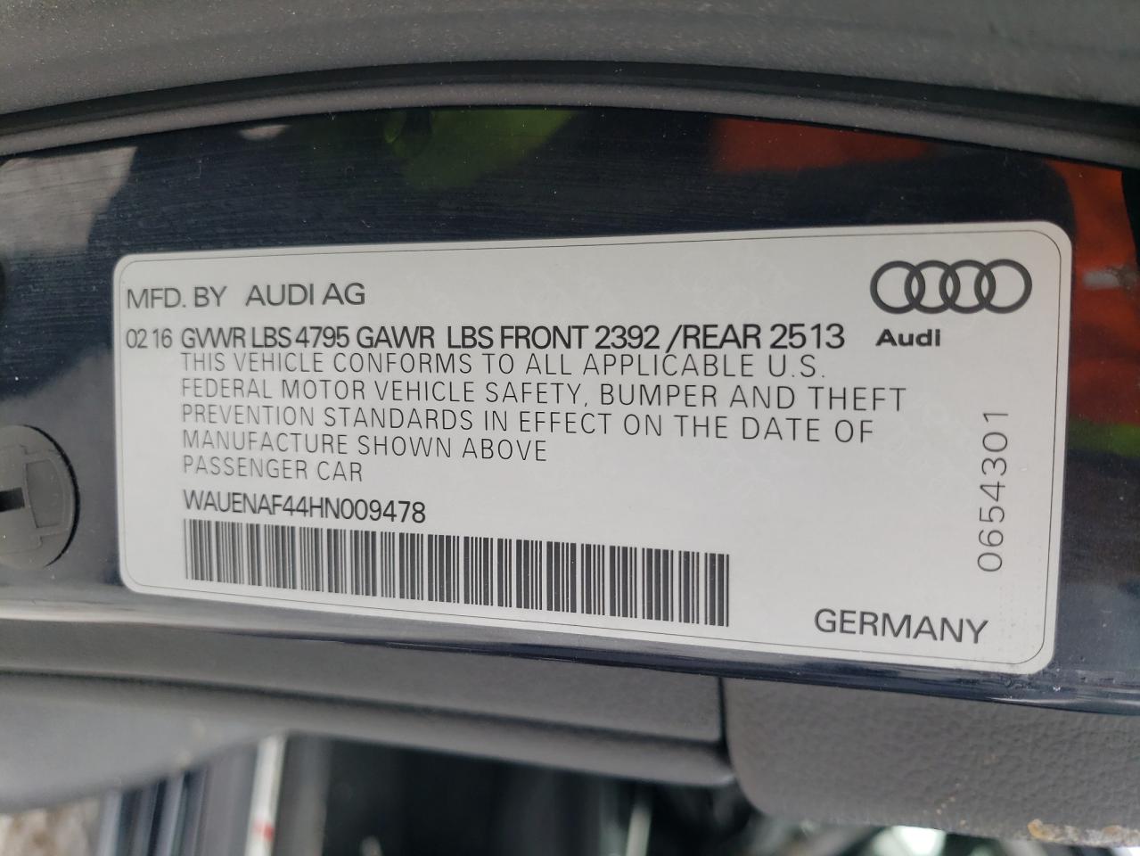 Photo 10 from auction – 2017 AUDI A4 PREMIUM with VIN WAUENAF44HN009478