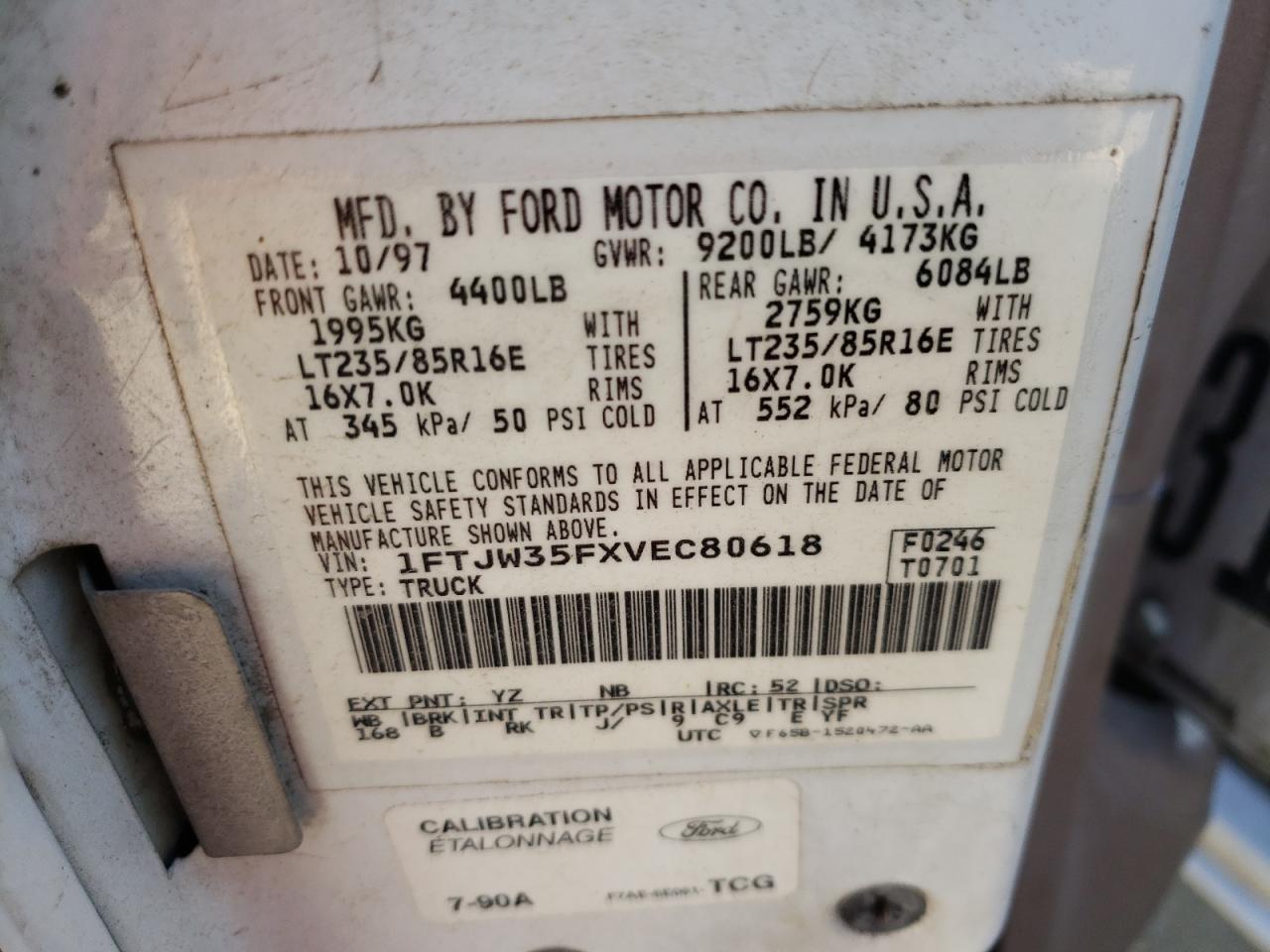 صورة رقم 10 من المزاد - 1997 FORD F350 مع VIN 1FTJW35FXVEC80618