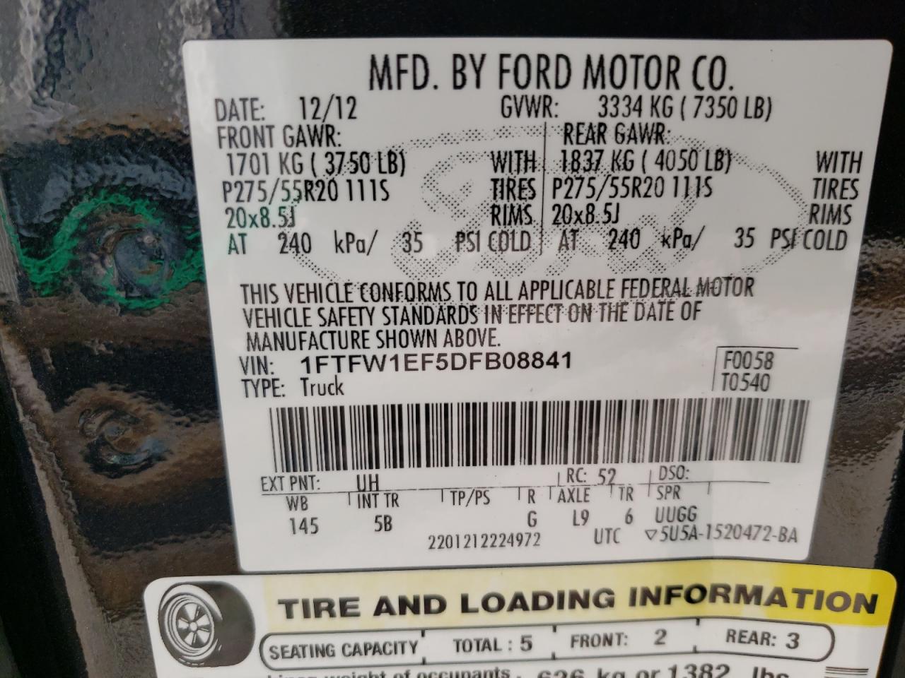 Photo 10 from auction – 2013 FORD F150 SUPER with VIN 1FTFW1EF5DFB08841