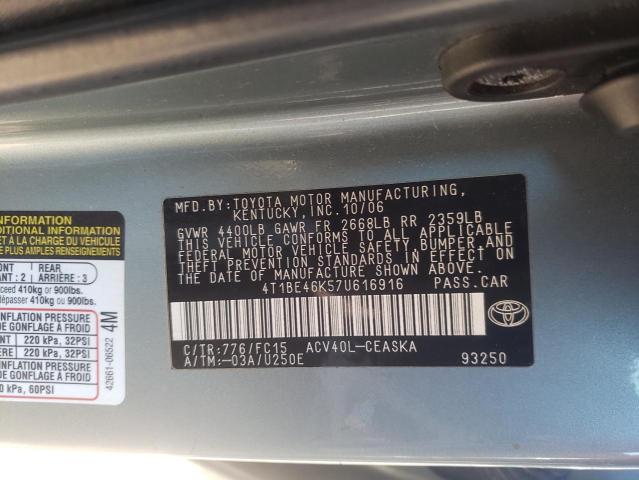 Photo 10 from auction – 2007 TOYOTA CAMRY CE with VIN 4T1BE46K57U616916