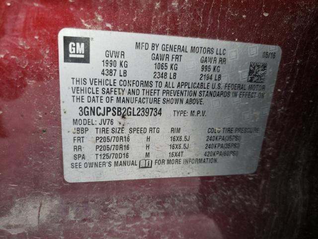 Photo 10 from auction – 2016 CHEVROLET TRAX 1LT with VIN 3GNCJPSB2GL239734
