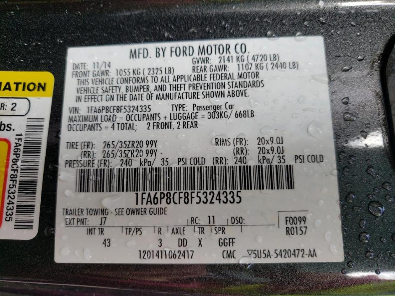 Photo 10 from auction – 2015 FORD MUSTANG GT with VIN 1FA6P8CF8F5324335
