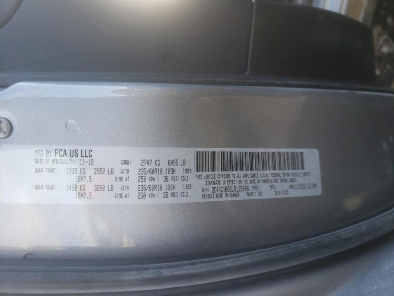 Photo 10 from auction – 2020 CHRYSLER PACIFICA T with VIN 2C4RC1BG5LR133846