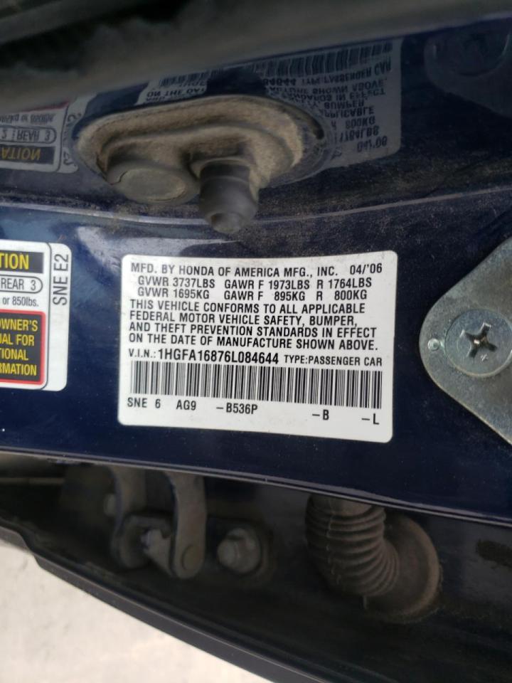Photo 10 from auction – 2006 HONDA CIVIC EX with VIN 1HGFA16876L084644