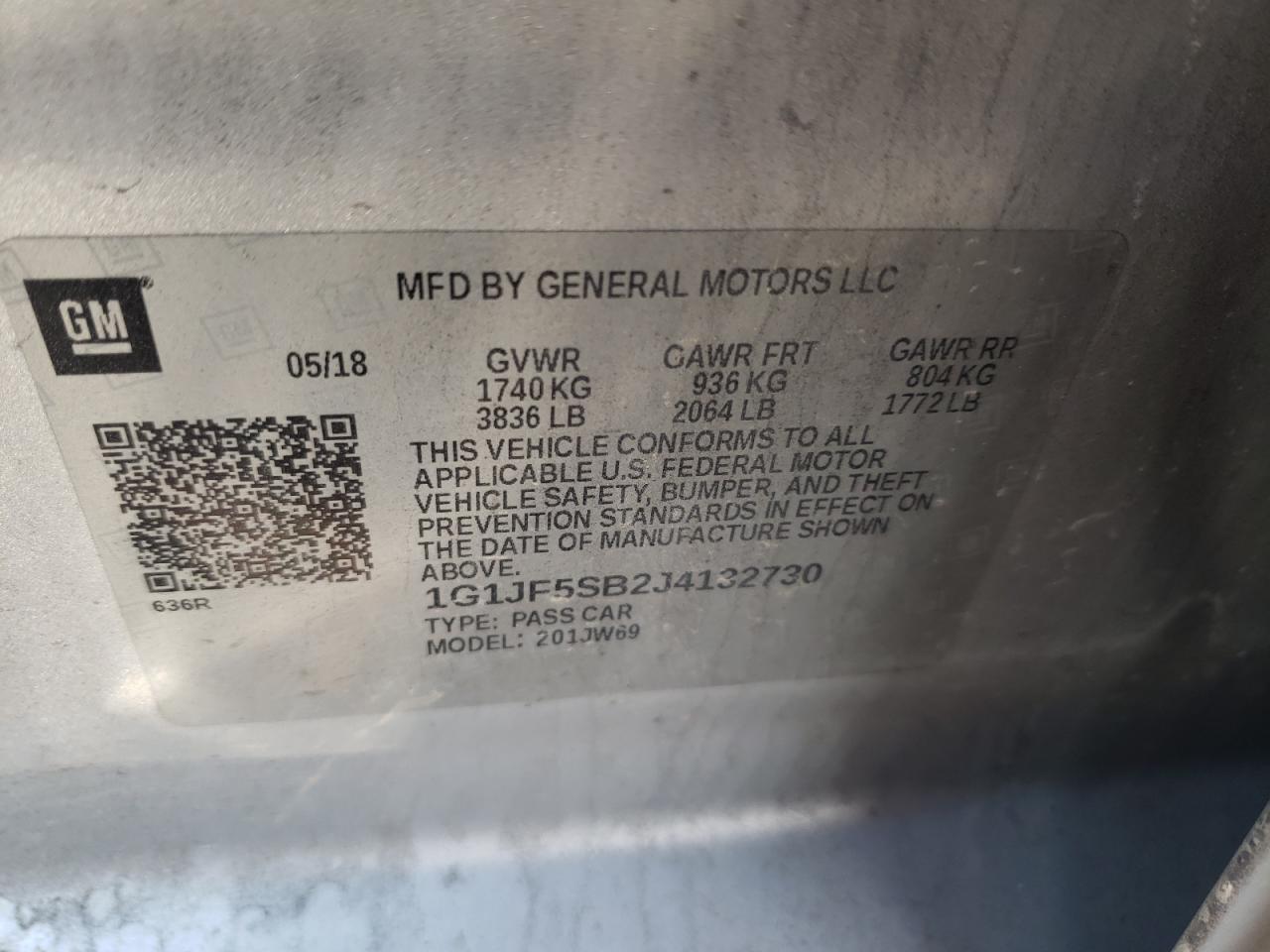 Photo 10 from auction – 2018 CHEVROLET SONIC PREM with VIN 1G1JF5SB2J4132730