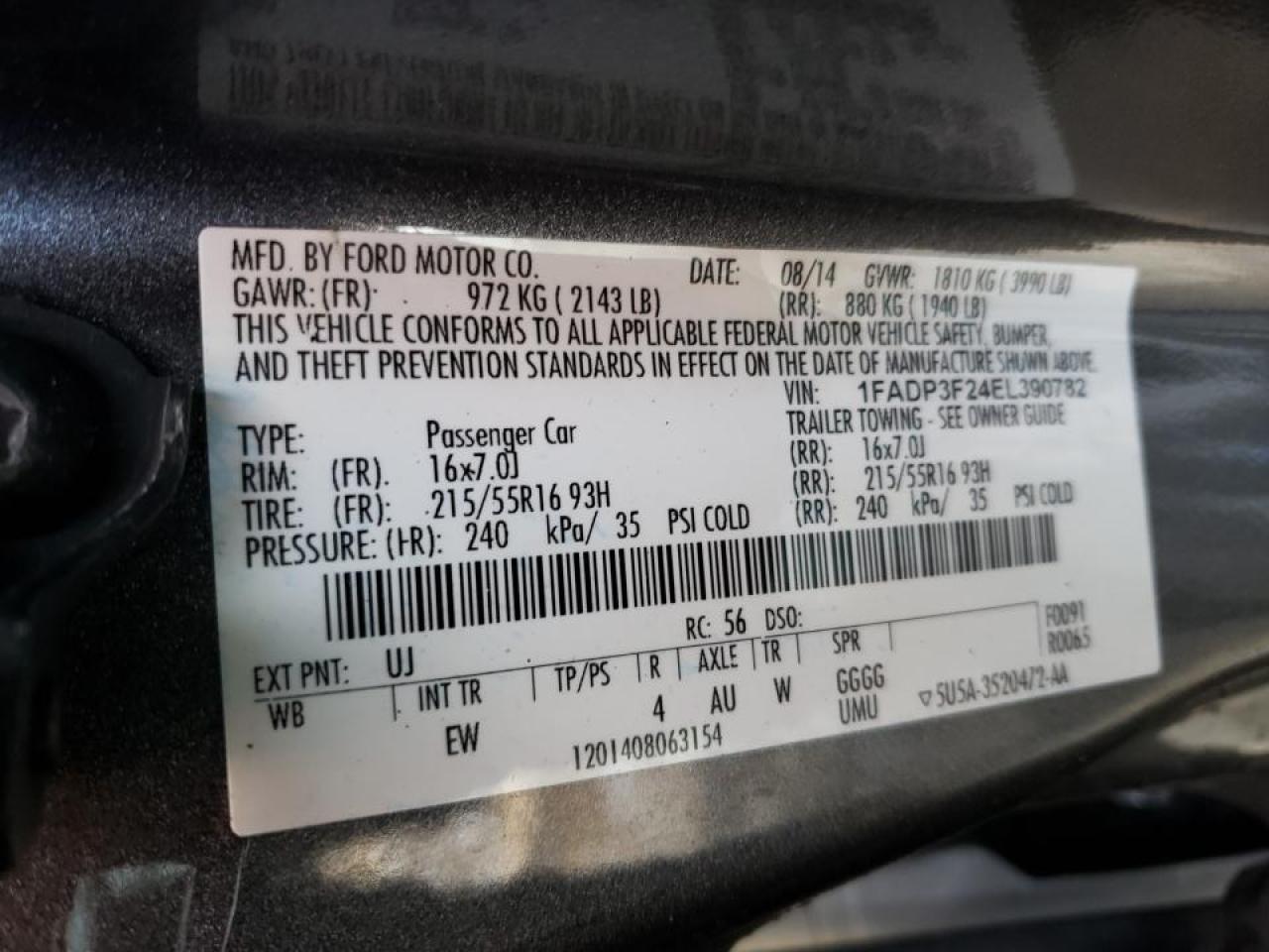 Photo 10 from auction – 2014 FORD FOCUS SE with VIN 1FADP3F24EL390782