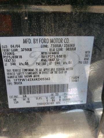 Photo 10 from auction – 2004 FORD F150 SUPER with VIN 1FTPW145X4KD05363