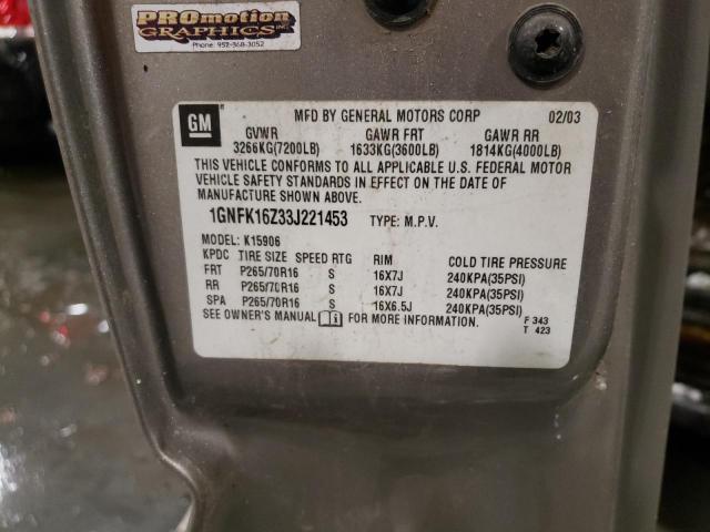 Photo 10 from auction – 2003 CHEVROLET SUBURBAN with VIN 1GNFK16Z33J221453