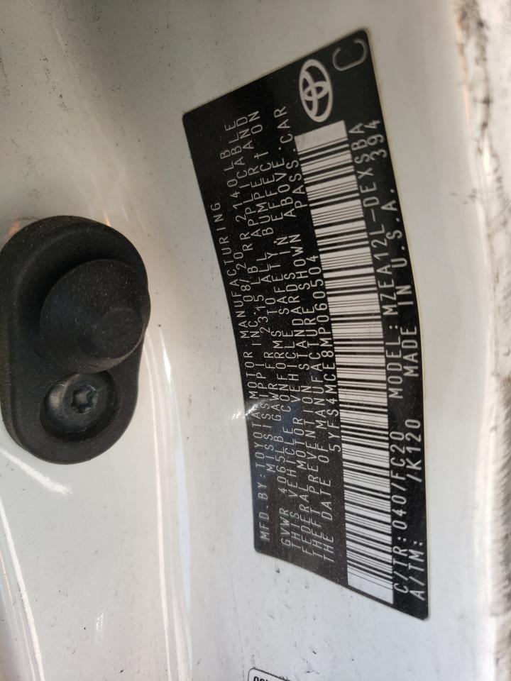 Photo 10 from auction – 2021 TOYOTA COROLLA SE with VIN 5YFS4MCE8MP060504
