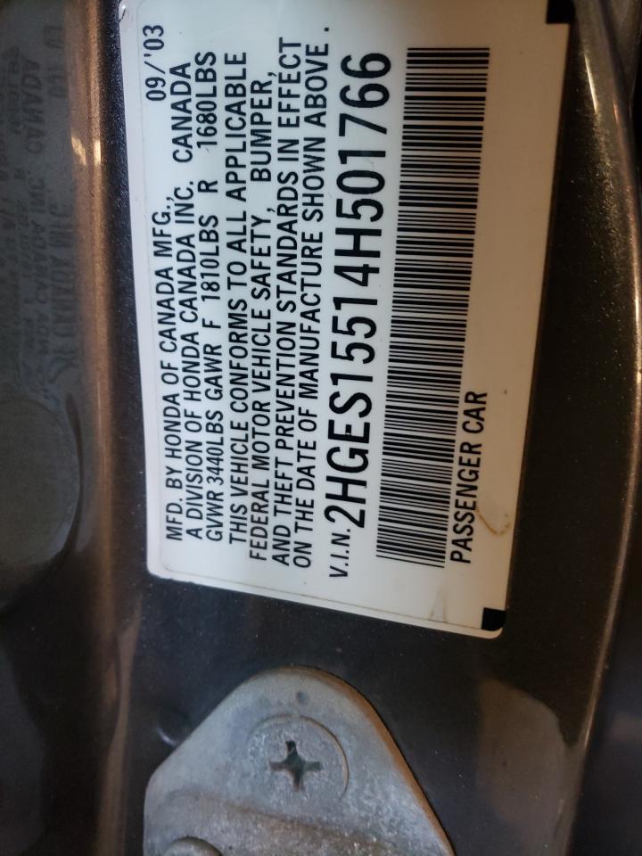 Photo 10 from auction – 2004 HONDA CIVIC LX with VIN 2HGES15514H501766