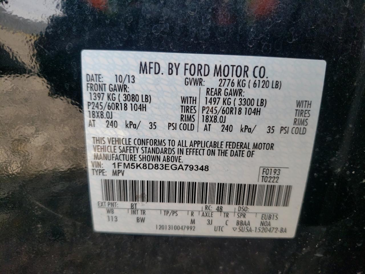 Photo 10 from auction – 2014 FORD EXPLORER X with VIN 1FM5K8D83EGA79348