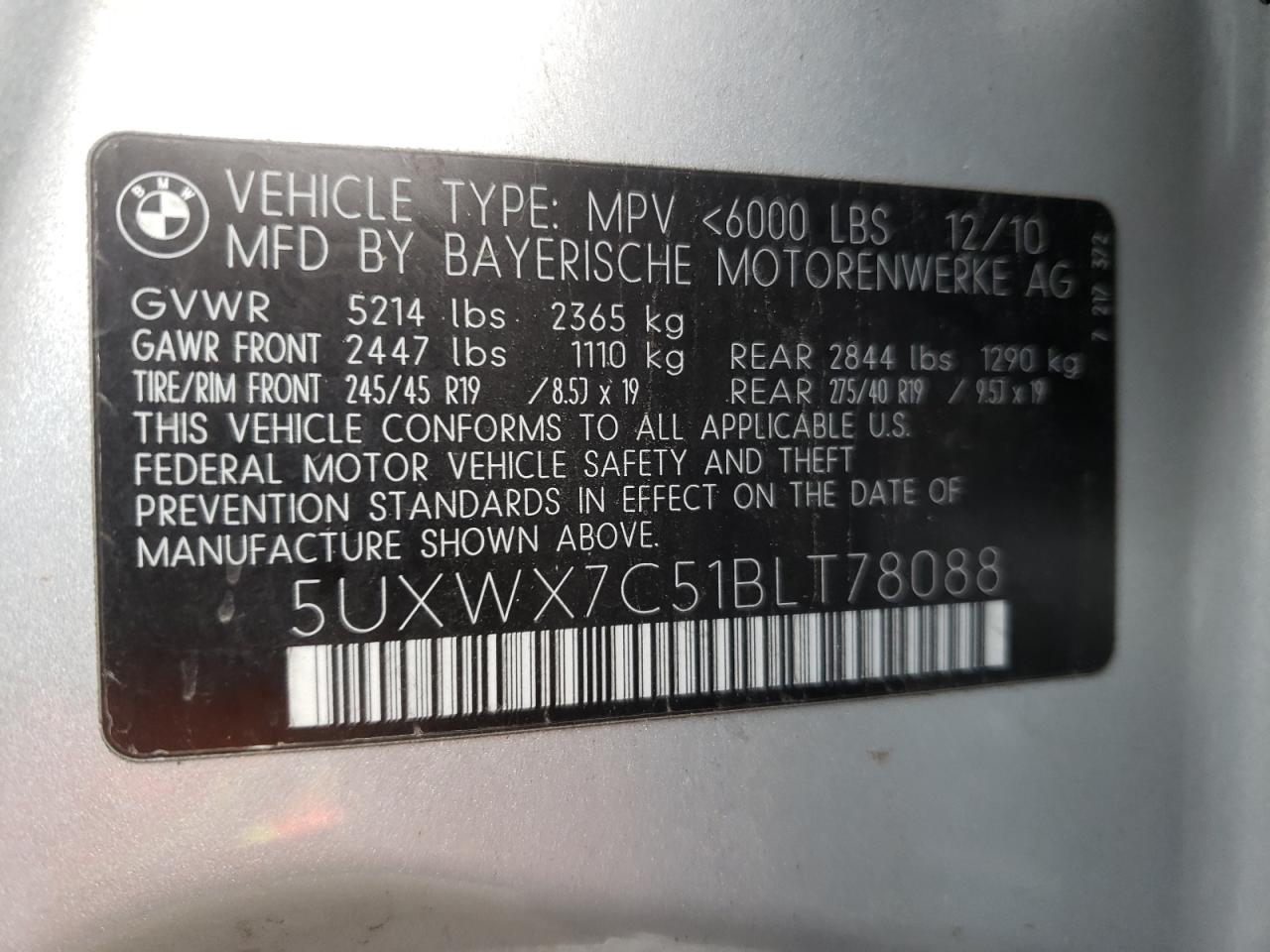 Photo 10 from auction – 2011 BMW X3 XDRIVE3 with VIN 5UXWX7C51BLT78088