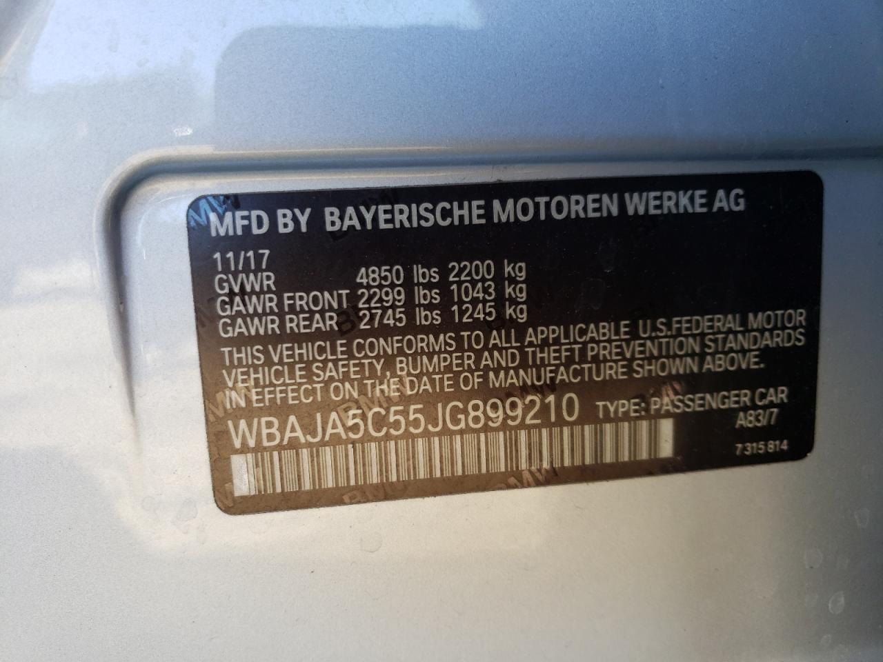 Photo 10 from auction – 2018 BMW 530 I with VIN WBAJA5C55JG899210