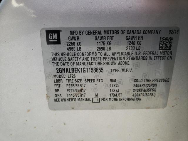 Photo 10 from auction – 2016 CHEVROLET EQUINOX LS with VIN 2GNALBEK1G1158855