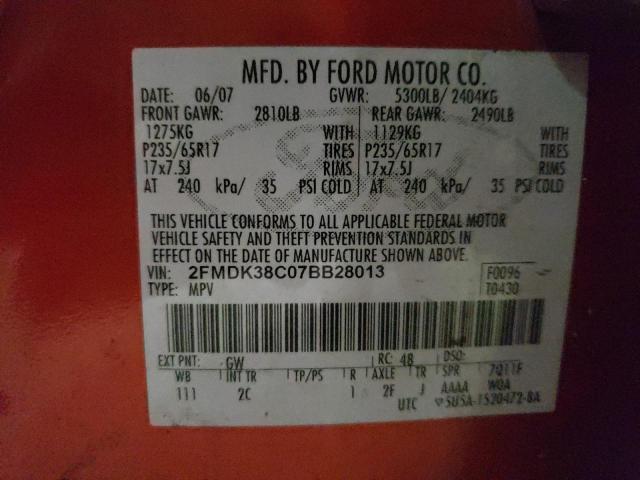 Photo 10 from auction – 2007 FORD EDGE SEL with VIN 2FMDK38C07BB28013