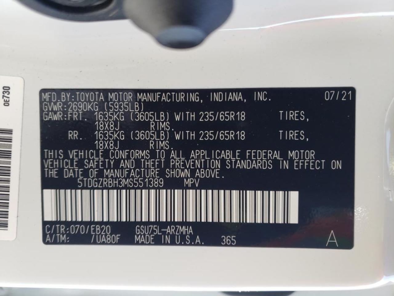 Photo 10 from auction – 2021 TOYOTA HIGHLANDER with VIN 5TDGZRBH3MS551389
