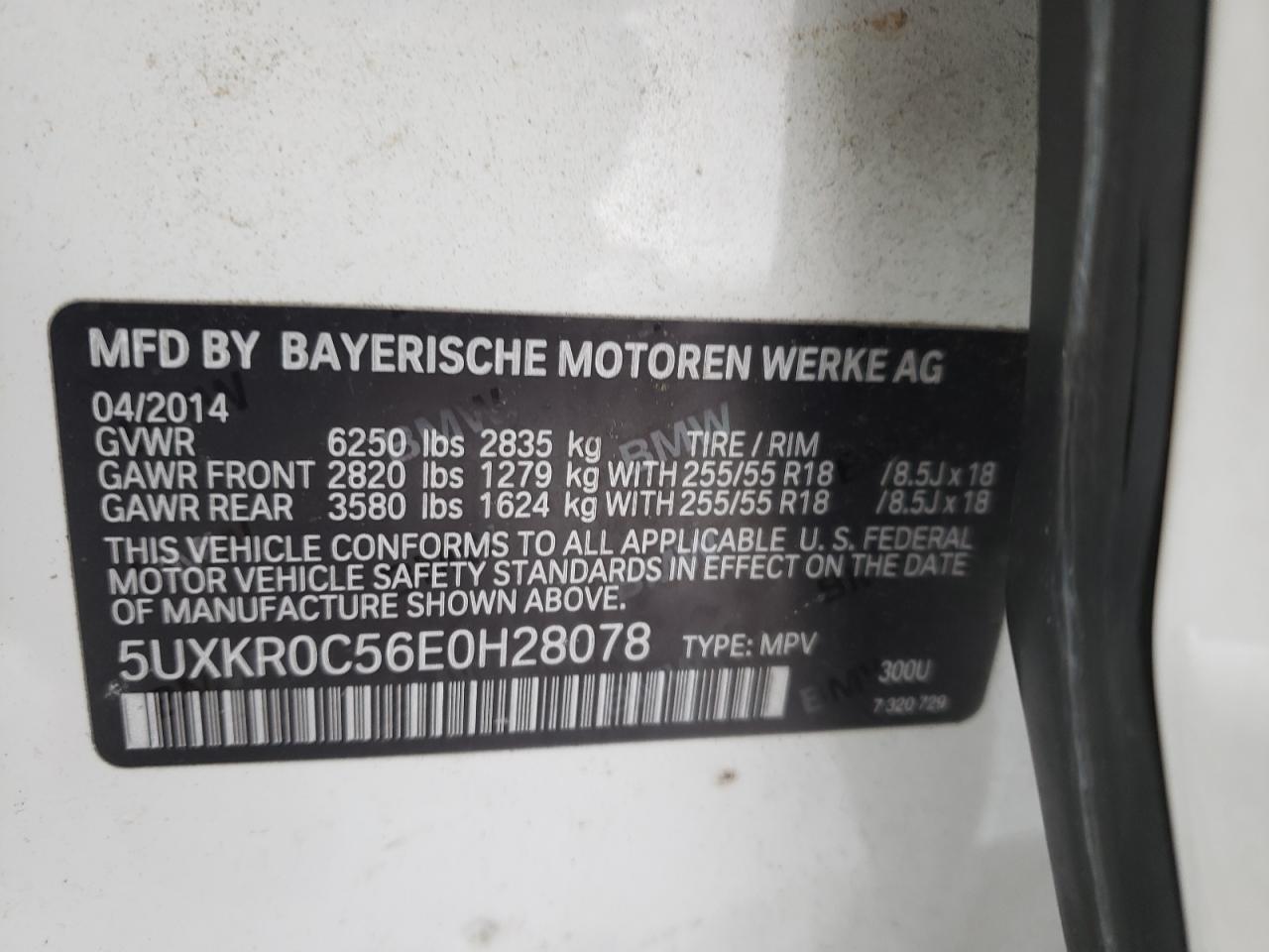 Photo 10 from auction – 2014 BMW X5 XDRIVE3 with VIN 5UXKR0C56E0H28078