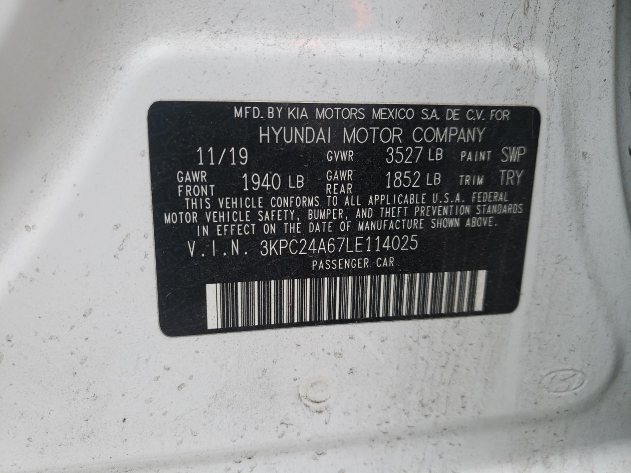 Photo 10 from auction – 2020 HYUNDAI ACCENT SE with VIN 3KPC24A67LE114025