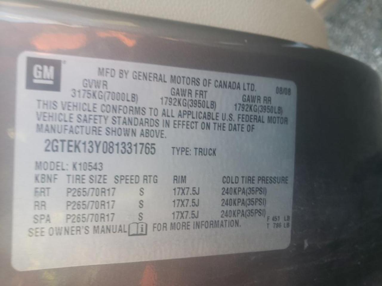 Photo 10 from auction – 2008 GMC SIERRA K15 with VIN 2GTEK13Y081331765