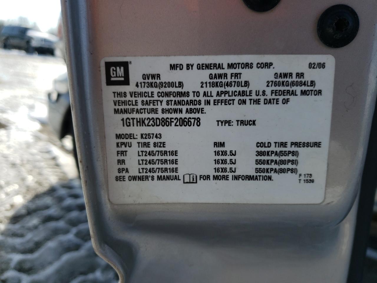 Photo 10 from auction – 2006 GMC SIERRA K25 with VIN 1GTHK23D86F206678