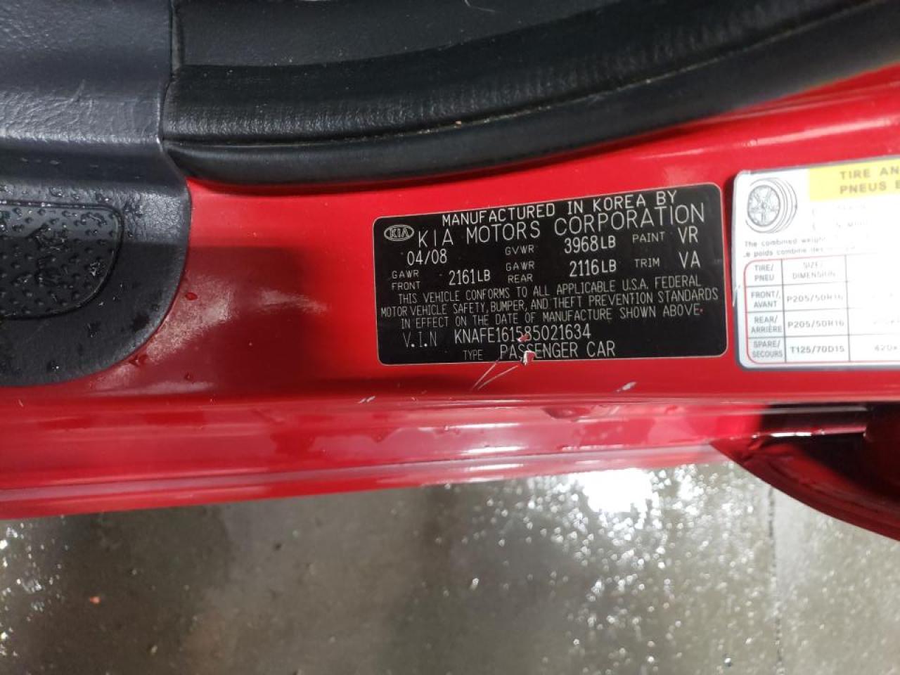 Photo 10 from auction – 2008 KIA SPECTRA5 5 with VIN KNAFE161585021634