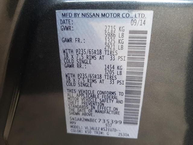 Photo 10 from auction – 2014 NISSAN PATHFINDER with VIN 5N1AR2MN8EC735399