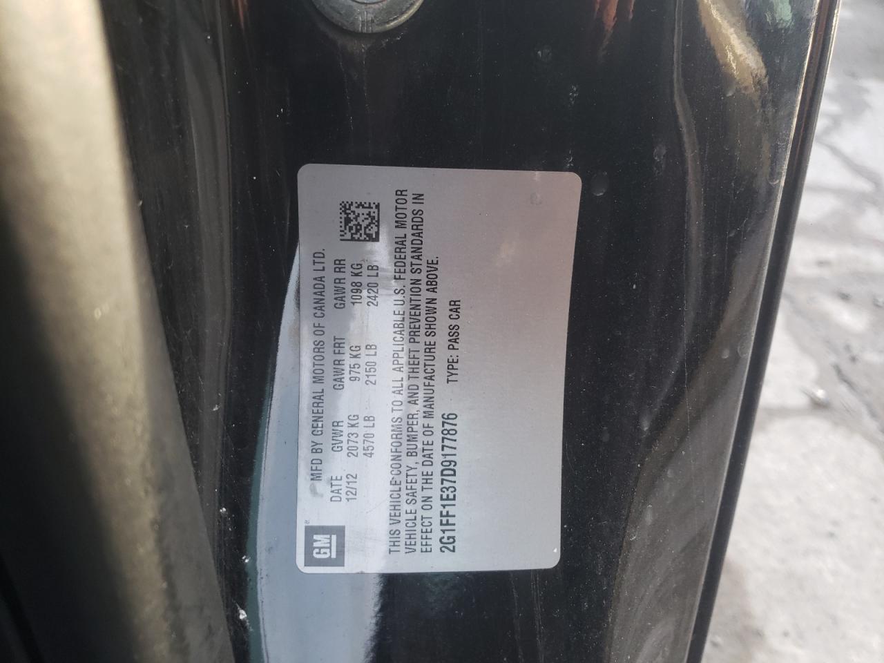 Photo 10 from auction – 2013 CHEVROLET CAMARO LT with VIN 2G1FF1E37D9177876