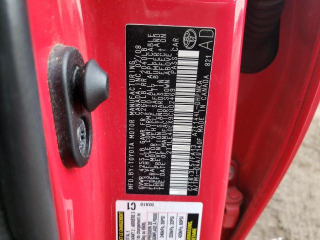 Photo 10 from auction – 2009 TOYOTA COROLLA MA with VIN 2T1LE40EX9C002469