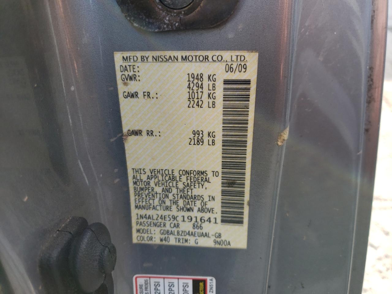 Photo 10 from auction – 2009 NISSAN ALTIMA 2.5 with VIN 1N4AL24E59C191641