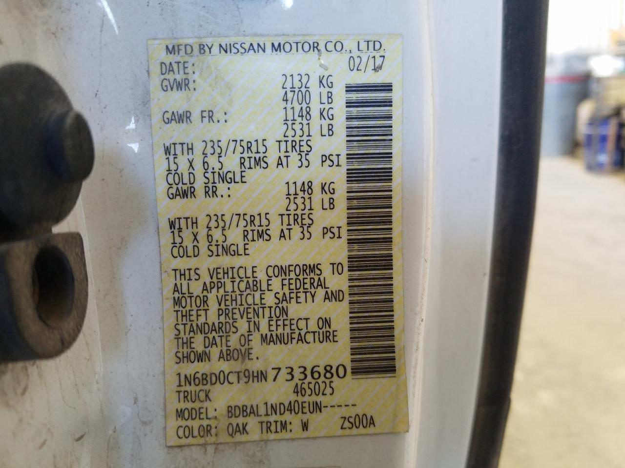 Photo 10 from auction – 2017 NISSAN FRONTIER S with VIN 1N6BD0CT9HN733680