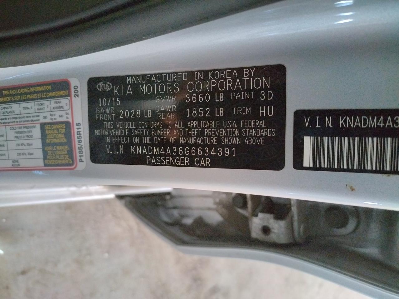 Photo 10 from auction – 2016 KIA RIO with VIN KNADM4A36G6634391