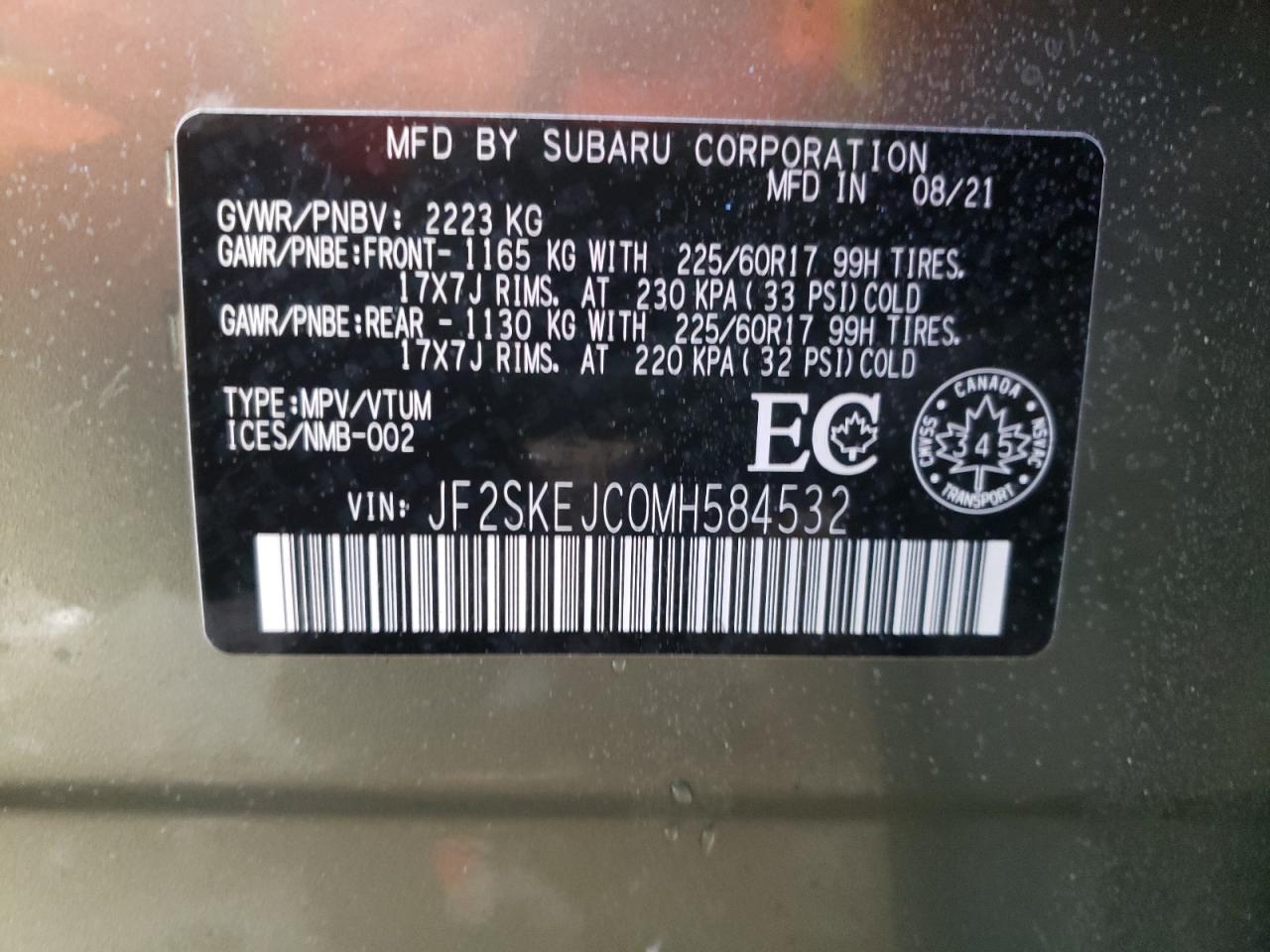 Photo 10 from auction – 2021 SUBARU FORESTER T with VIN JF2SKEJC0MH584532