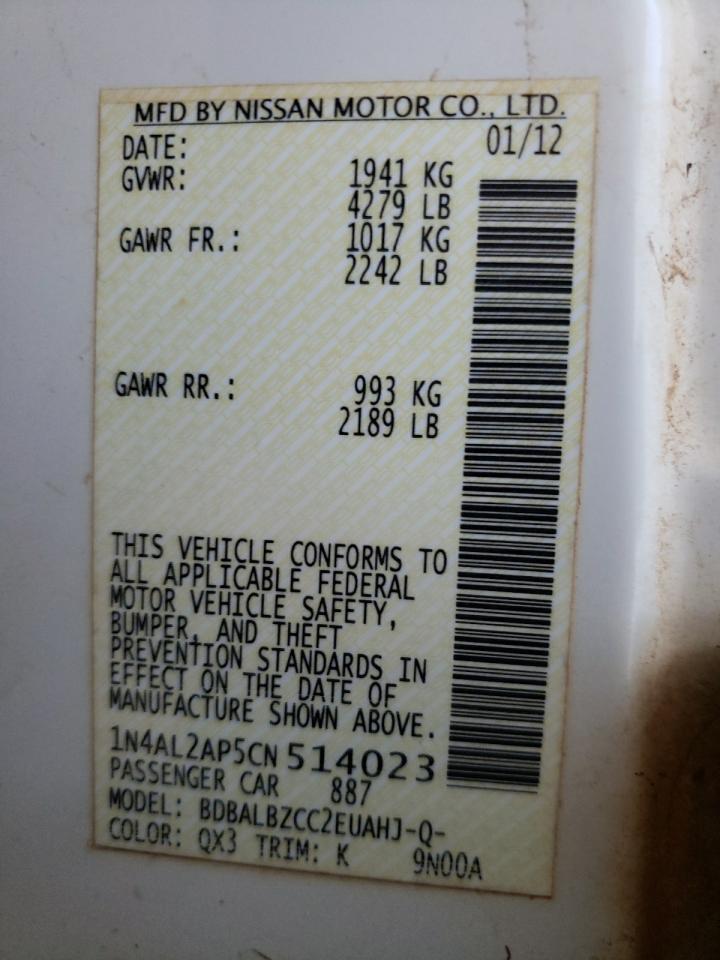 Photo 10 from auction – 2012 NISSAN ALTIMA BAS with VIN 1N4AL2AP5CN514023