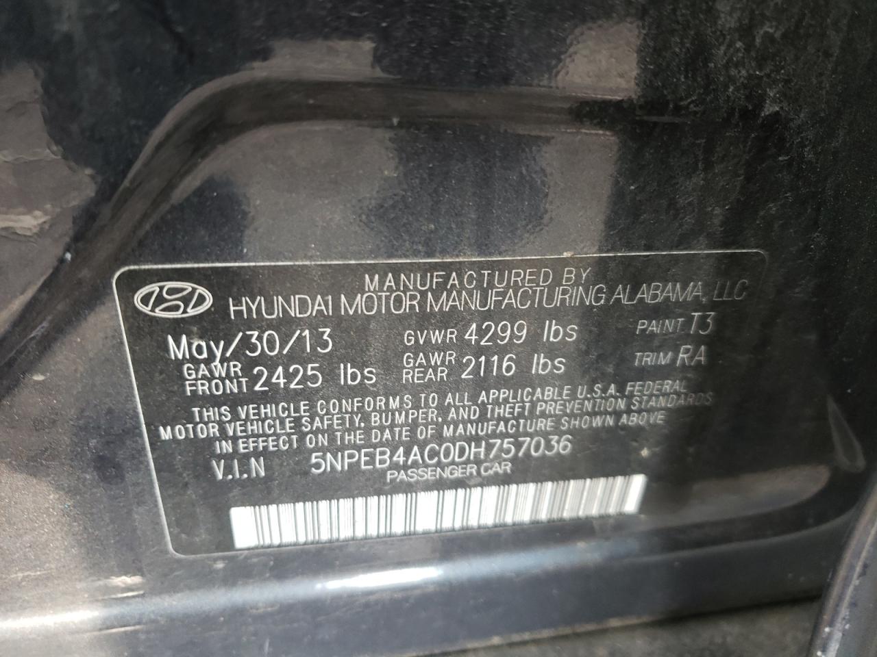 Photo 10 from auction – 2013 HYUNDAI SONATA with VIN 5NPEB4AC0DH757036