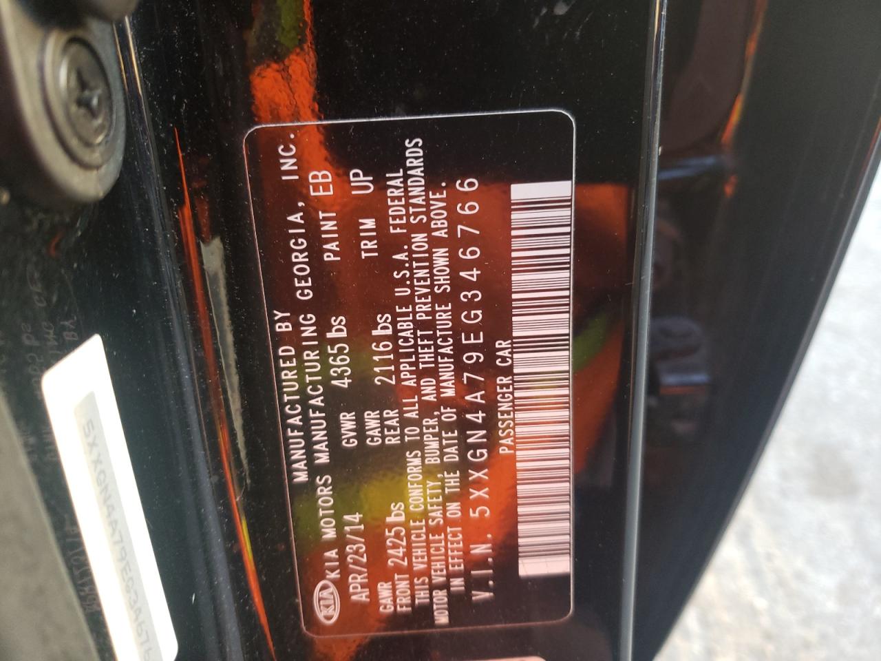 Photo 10 from auction – 2014 KIA OPTIMA EX with VIN 5XXGN4A79EG346766
