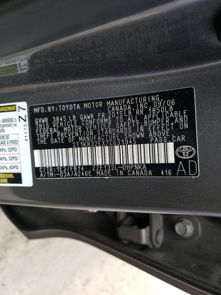 Photo 10 from auction – 2007 TOYOTA COROLLA MA with VIN 2T1KR32EX7C631945