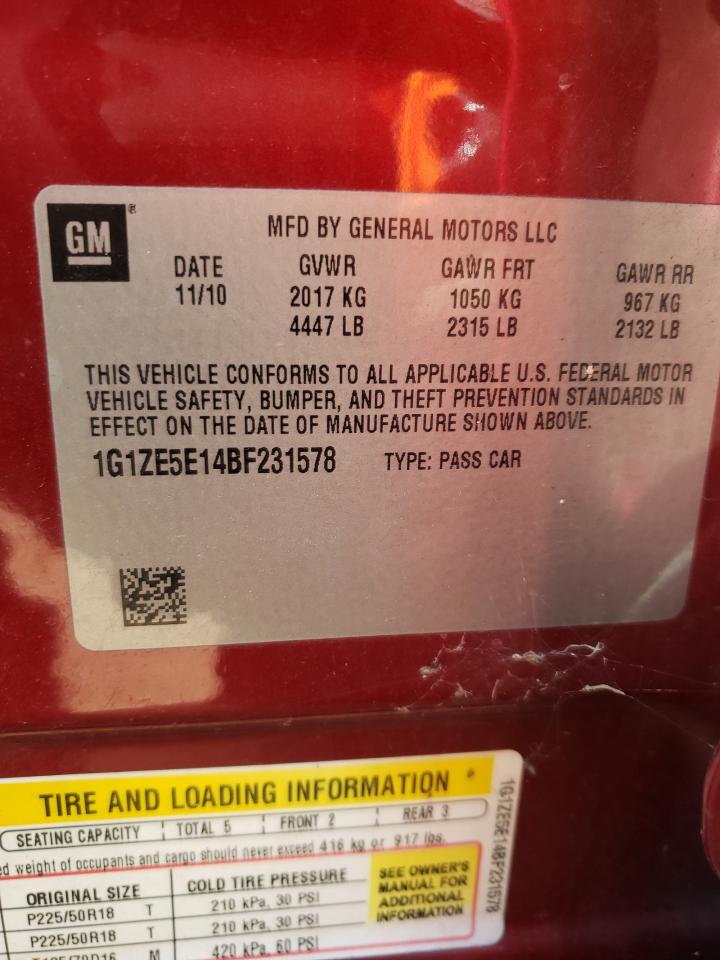 Photo 10 from auction – 2011 CHEVROLET MALIBU LTZ with VIN 1G1ZE5E14BF231578