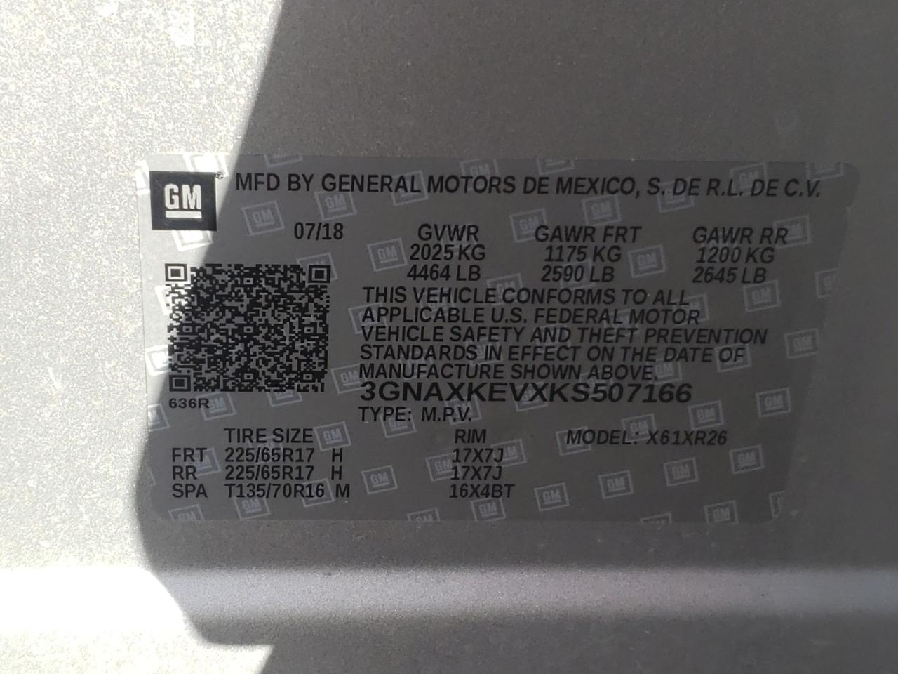 Photo 10 from auction – 2019 CHEVROLET EQUINOX LT with VIN 3GNAXKEVXKS507166