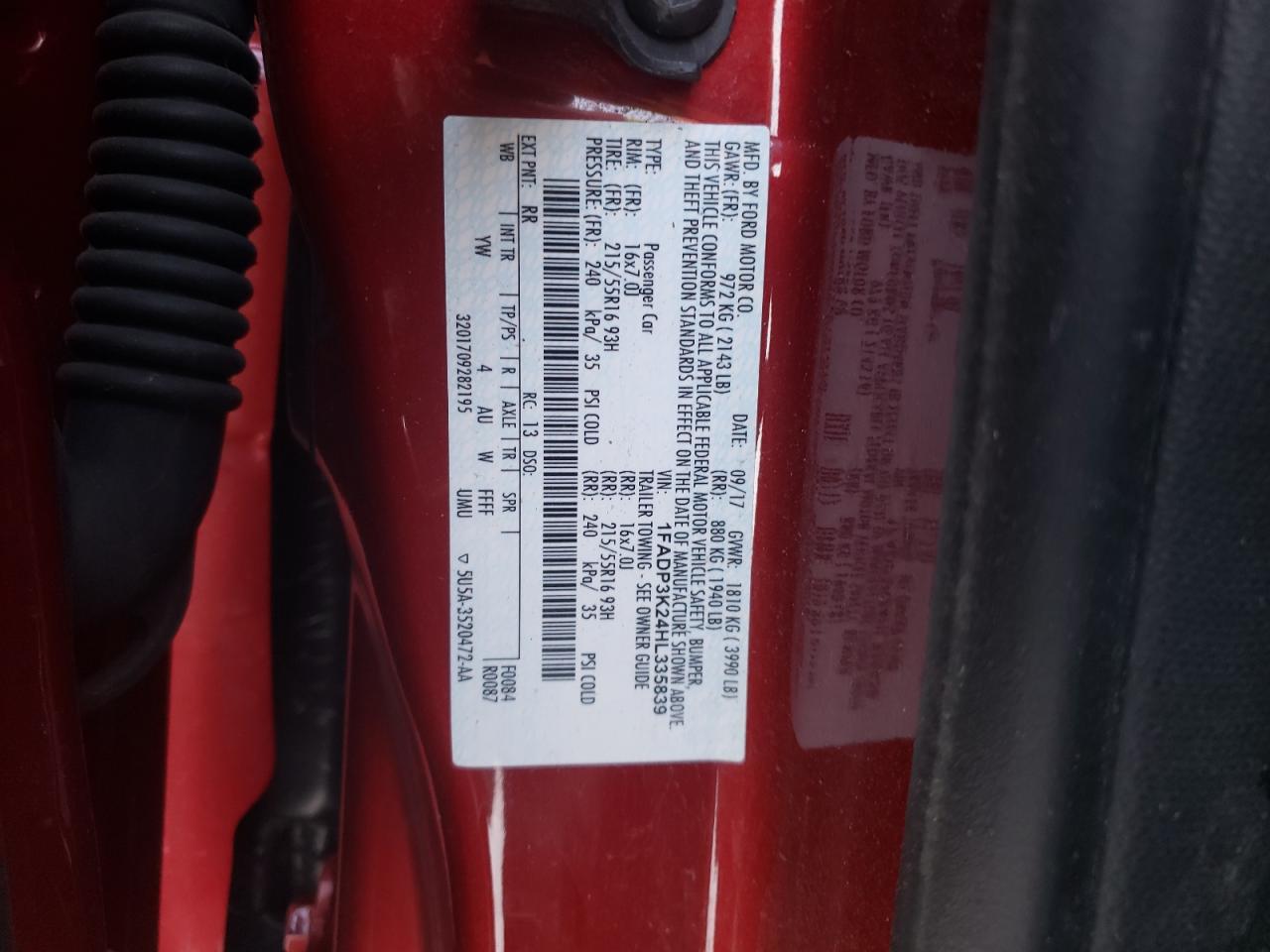 Photo 10 from auction – 2017 FORD FOCUS SE with VIN 1FADP3K24HL335839