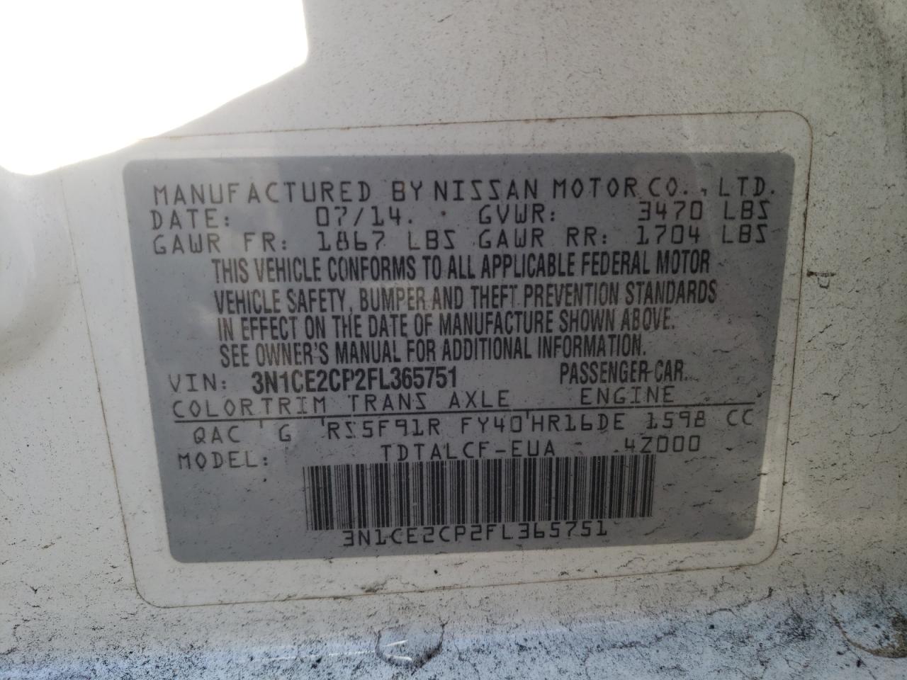 Photo 10 from auction – 2015 NISSAN VERSA NOTE with VIN 3N1CE2CP2FL365751