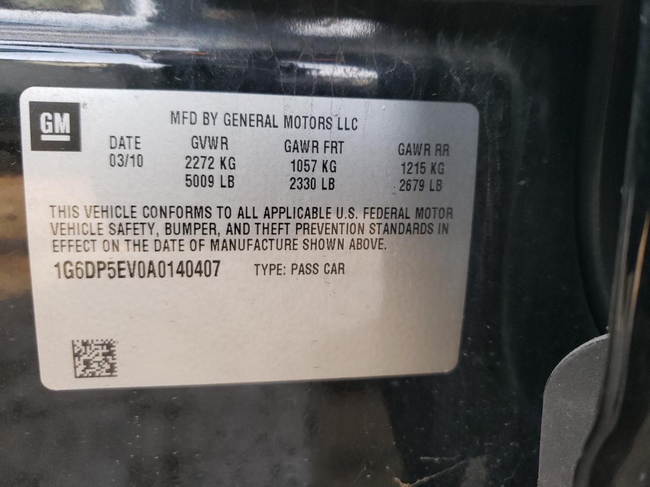 Photo 10 from auction – 2010 CADILLAC CTS PREMIU with VIN 1G6DP5EV0A0140407