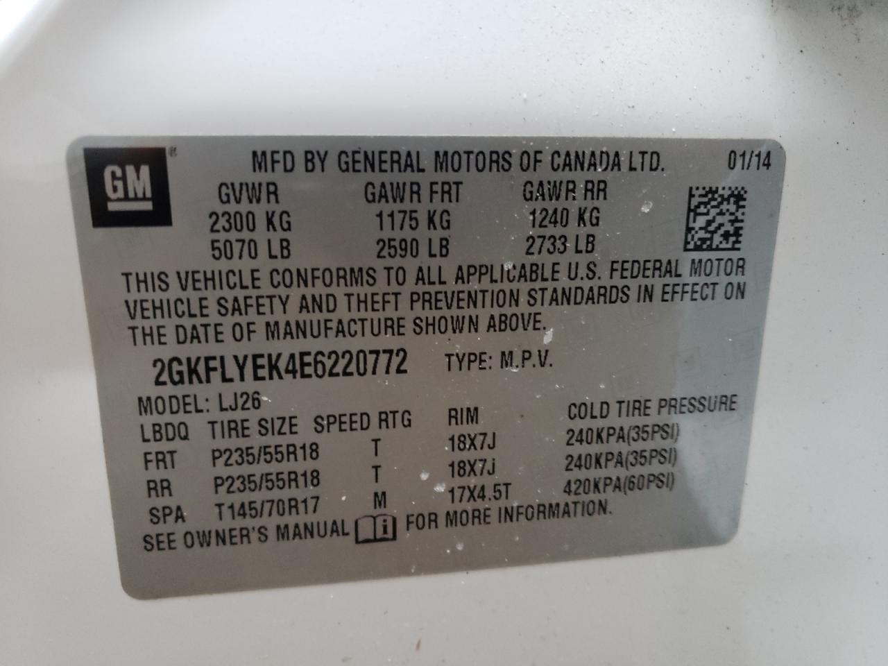 Photo 10 from auction – 2014 GMC TERRAIN SL with VIN 2GKFLYEK4E6220772