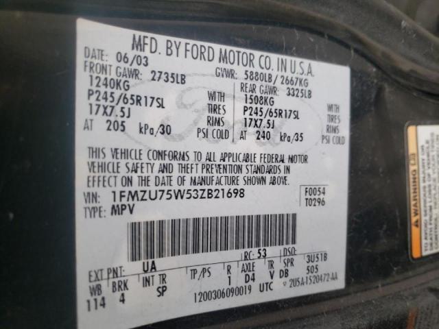 Photo 10 from auction – 2003 FORD EXPLORER L with VIN 1FMZU75W53ZB21698