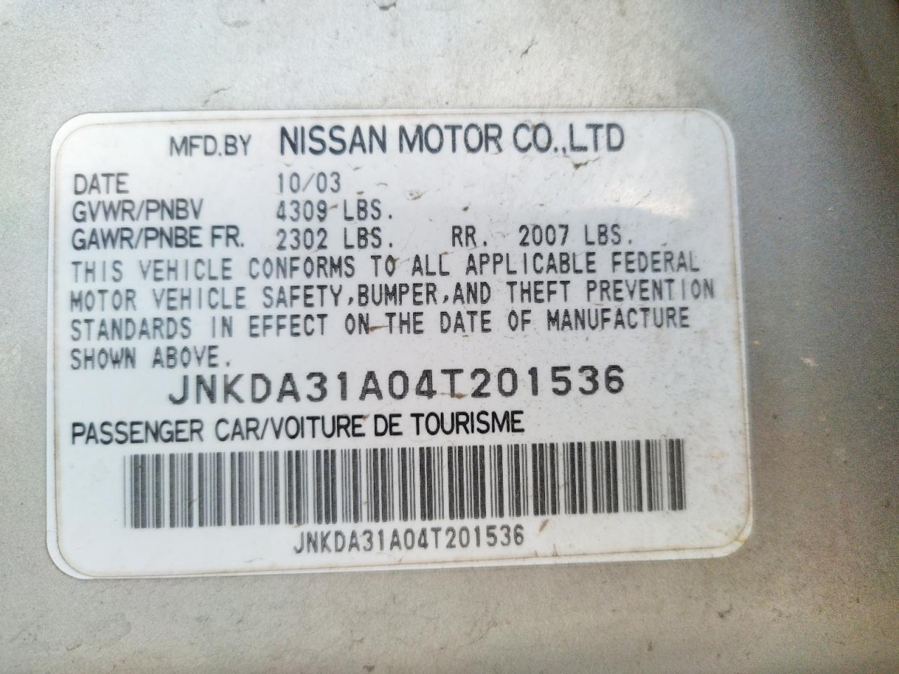 Photo 10 from auction – 2004 INFINITI I35 with VIN JNKDA31A04T201536