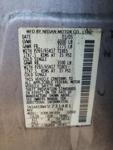 Photo 10 from auction – 2005 NISSAN PATHFINDER with VIN 5N1AR18WX5C731481