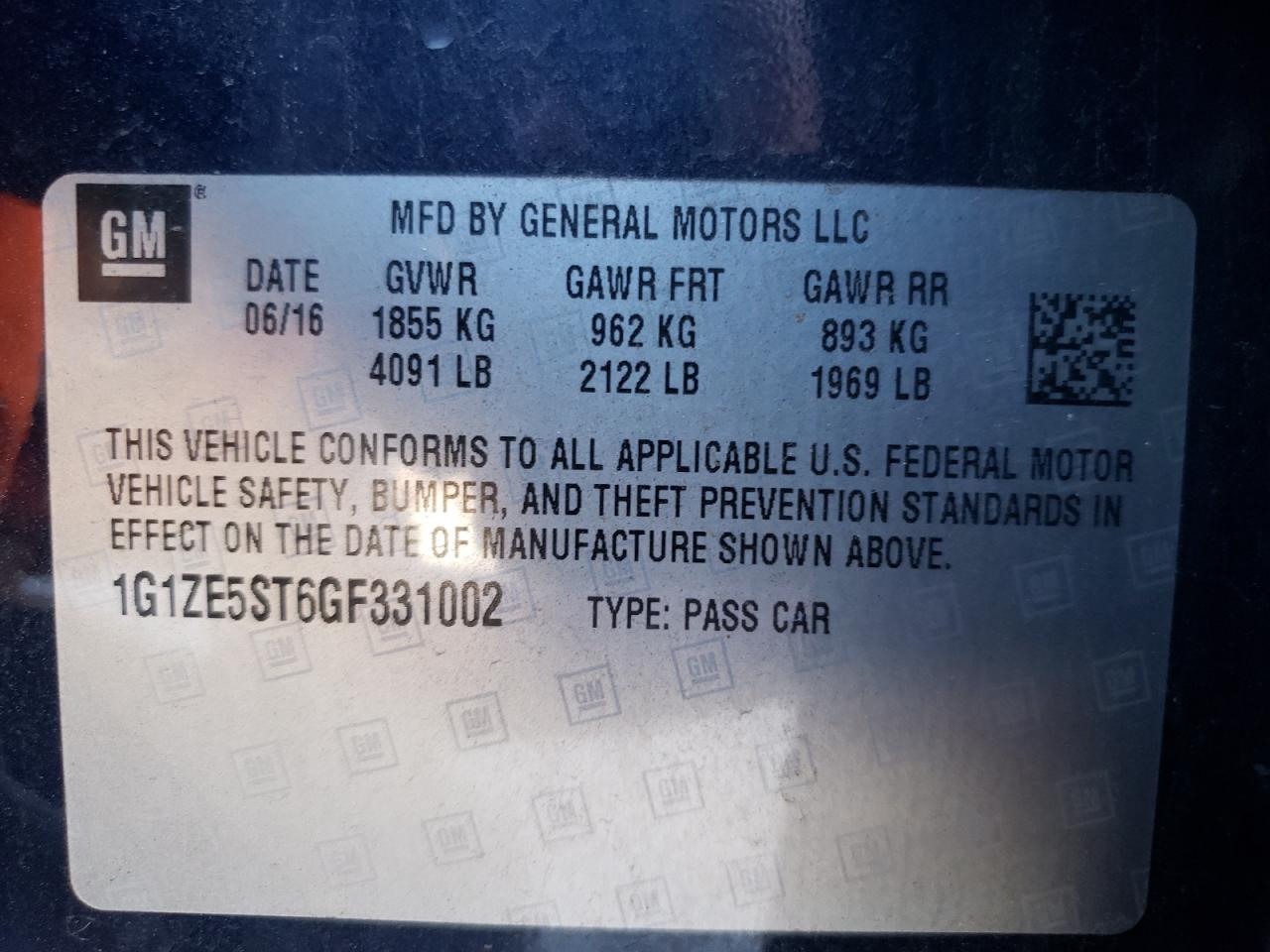 Photo 10 from auction – 2016 CHEVROLET MALIBU LT with VIN 1G1ZE5ST6GF331002