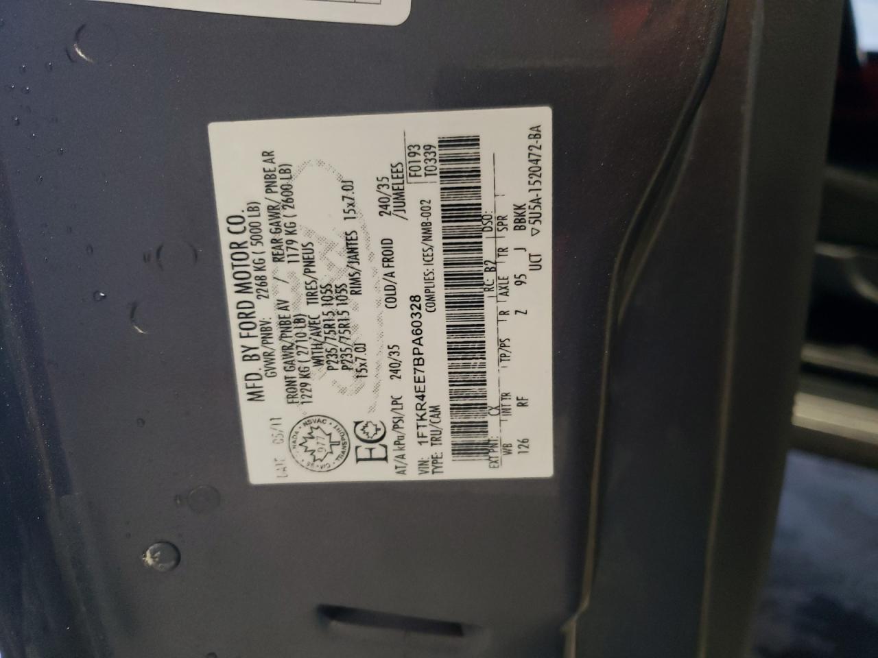 Photo 10 from auction – 2011 FORD RANGER SUP with VIN 1FTKR4EE7BPA60328