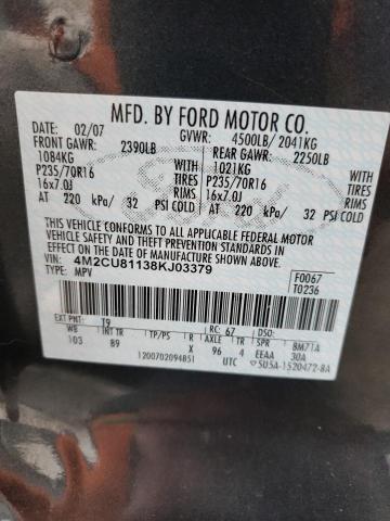 Photo 10 from auction – 2008 MERCURY MARINER with VIN 4M2CU81138KJ03379